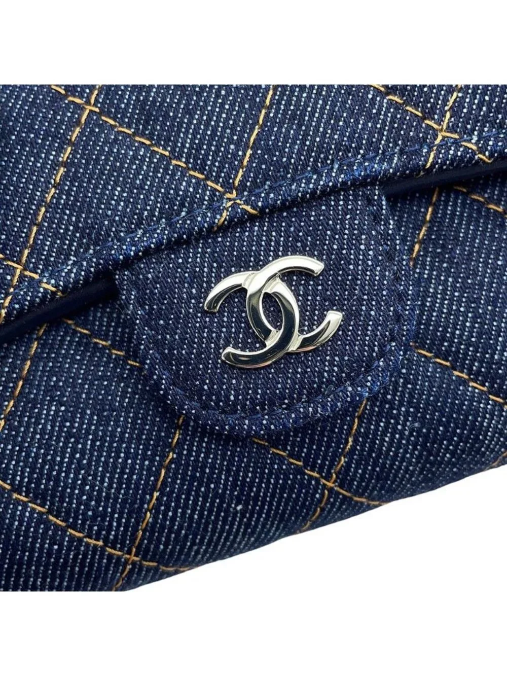 Chanel Trifold Wallet Quilted CC Logo Classic Small Flap Denim